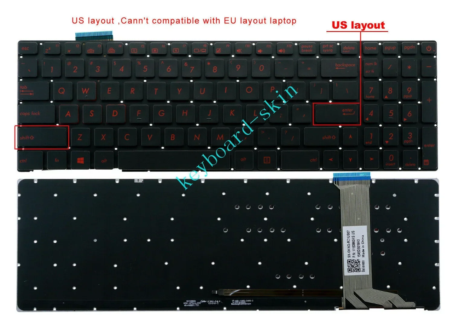 Новая клавиатура США с подсветкой без рамки для Asus GL551 GL551J GL551JK N551 N551J N551JB N551JK N551JM