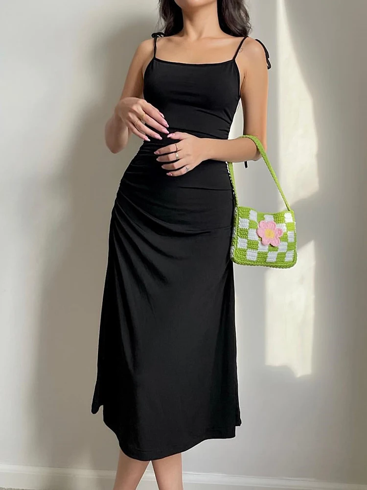 Летнее Сексуальное вечернее миди-платье HEYounGIRL с открытой спиной женские черные