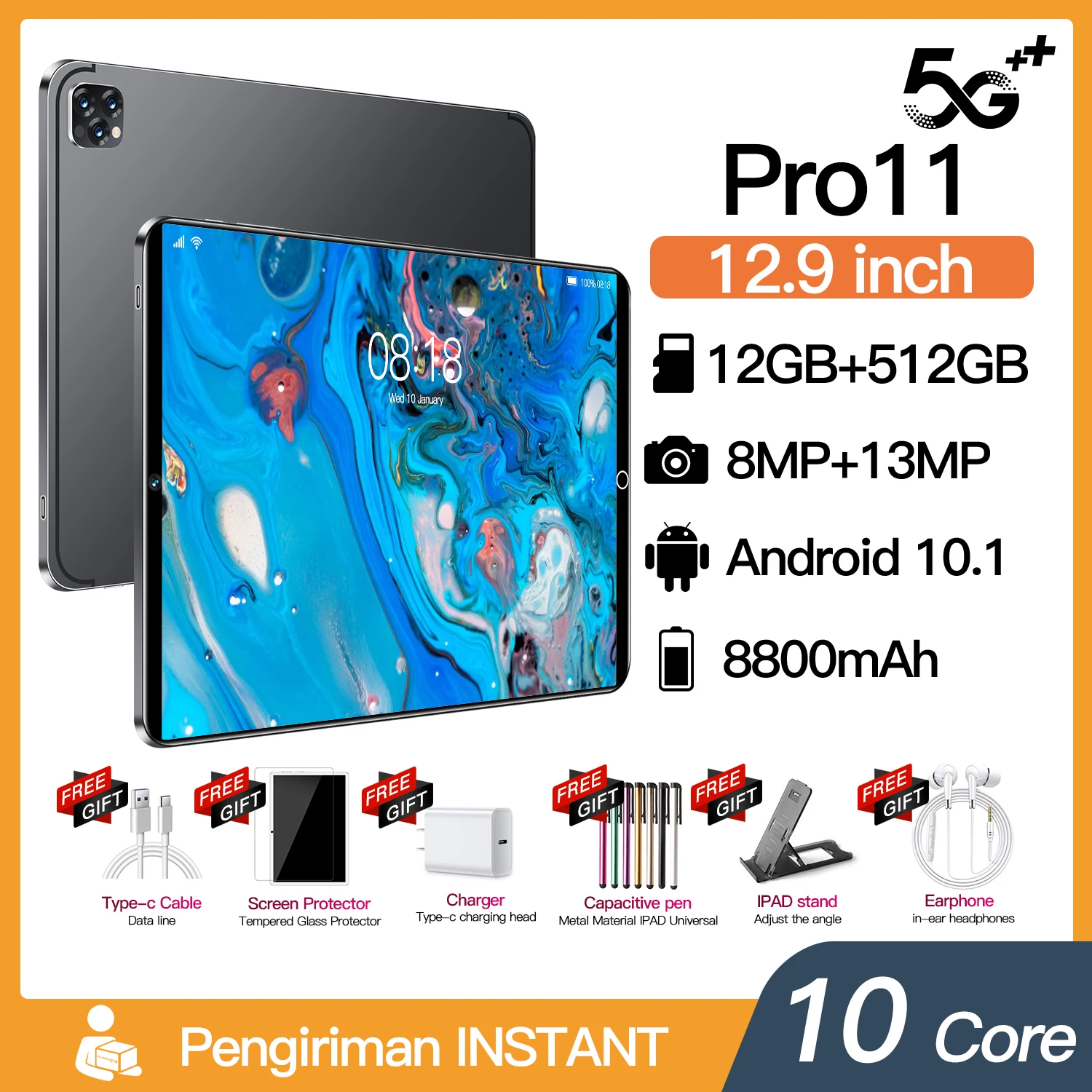 

Новинка 2022, планшетофон, планшетный ПК, 8 ГБ + 256 ГБ, Android, 10,1-дюймовый подключаемый, две карты, full screen HD + wifi