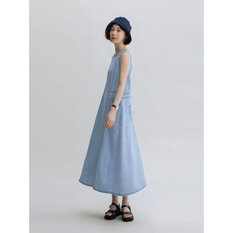 Платье Dotdrobe джинсовое без рукавов с подвеской более 00% Модала