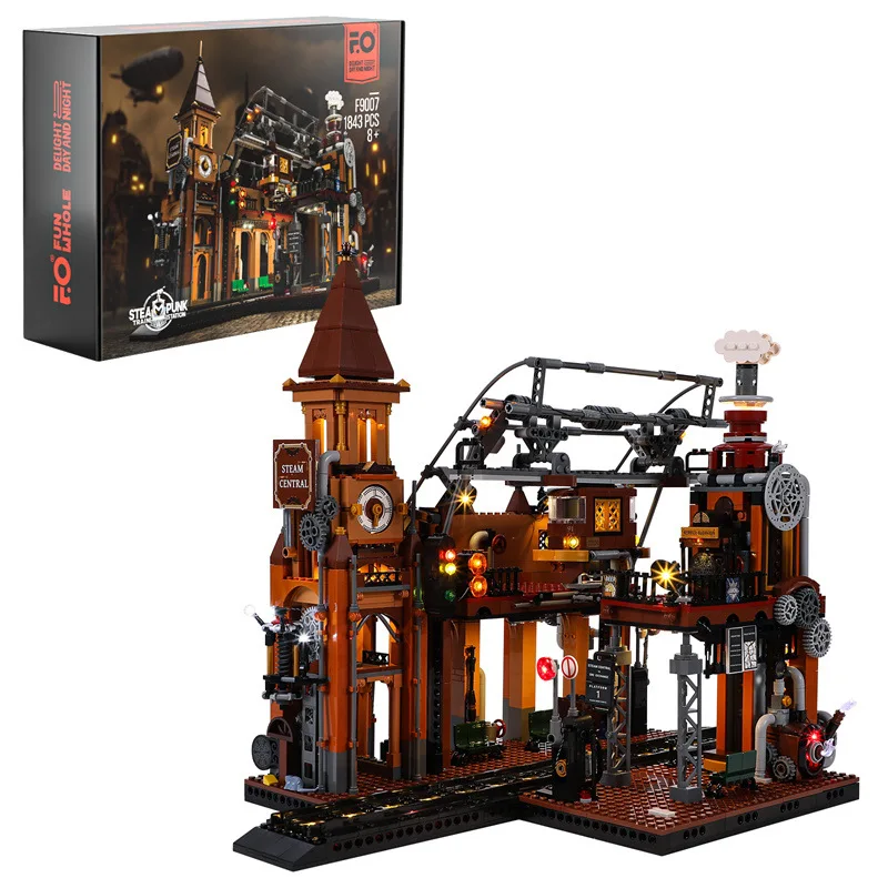 

Creative Expert Led light Technic Steam railway station Model Building blocks lighting bricks Educational toy Gift