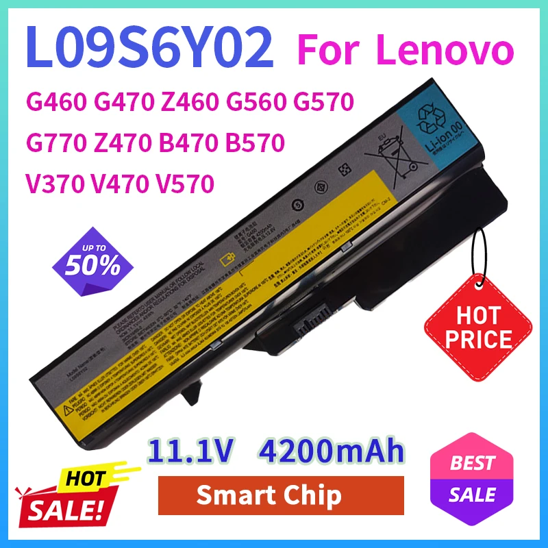 Фото Аккумулятор для ноутбука 11.1В 4200мАч L09S6Y02 для Lenovo G460 G470 G560 G770 Z460 Z470 B470 B570 V370 V470 V570 Z370, заменяющий оригинальный аккумулятор. №1