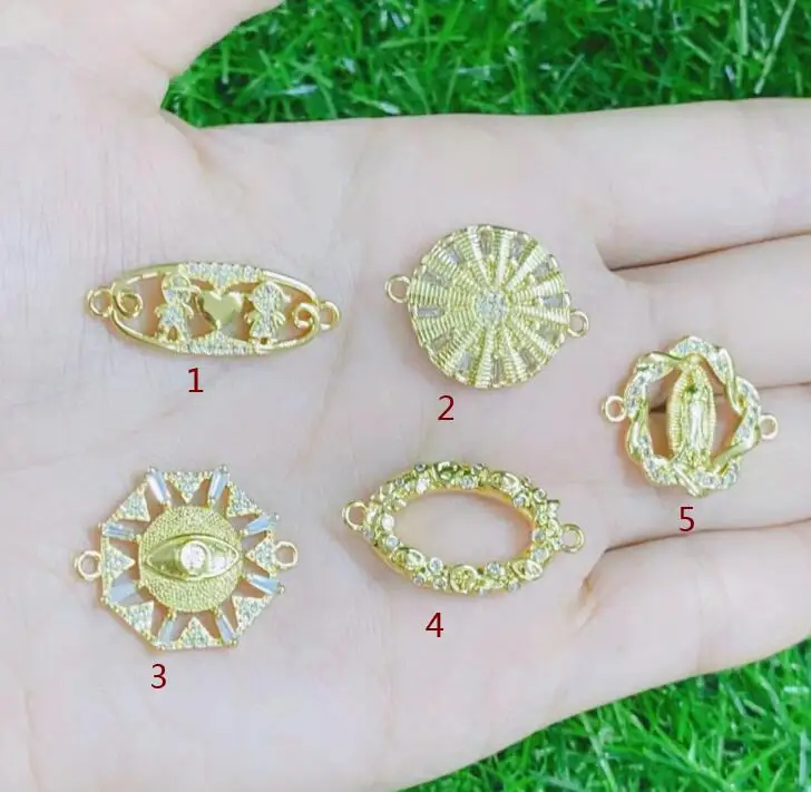 

2pcs CZ gold girl boy eye Virgin Mary color Brass small connect for DIY bracelet Jewelry making accessories dsf3