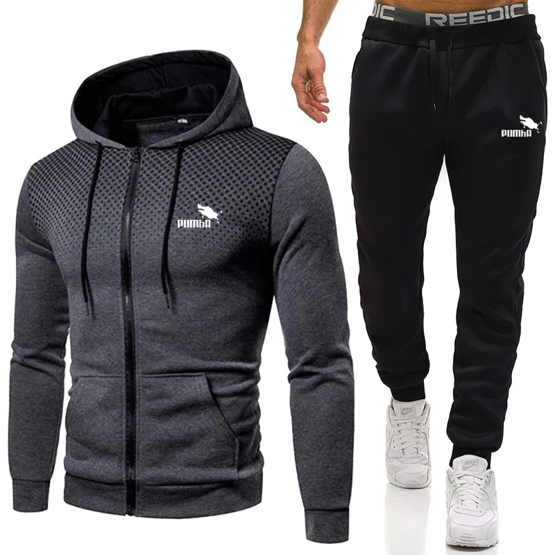 Autumn Winter Tracksuits Men New Brand Sports Printed Hoodie Sets Male Luxury Fleece Zip Casual Designer Sportswear Suits