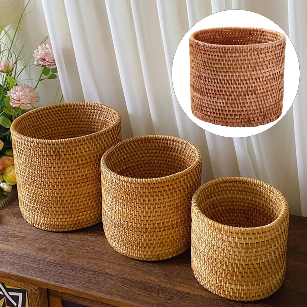 

Basket Baskets Woven Wickerstorage Rattan Empty Trash Can Small Round Rope Large Gift Organizer Sundries Gifts Garbage Planter