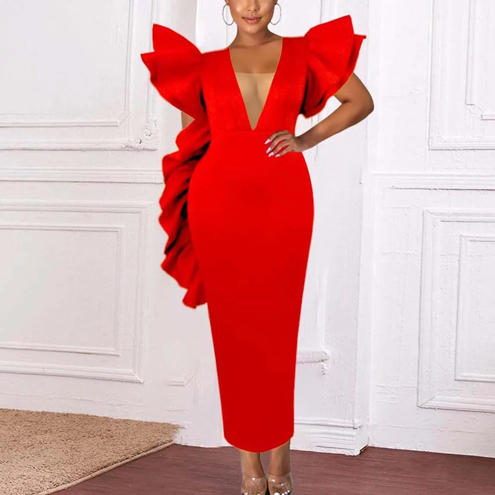 

Элегантные красные платья для женщин, роскошные вечерние платья с круглым вырезом, расклешенными рукавами и высокой талией для вечеринки, дня рождения, женское платье, одежда