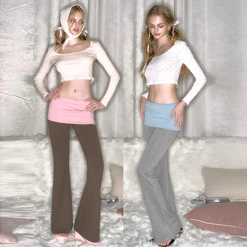 Повседневные расклешенные лоскутные леггинсы Cutenova с высокой талией