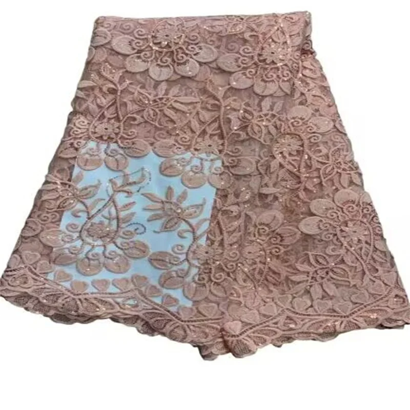 

Африканская кружевная ткань 2023 розовая Высококачественная нигерийская французская тюль с блестками кружевная ткань зеленая для свадебного шитья