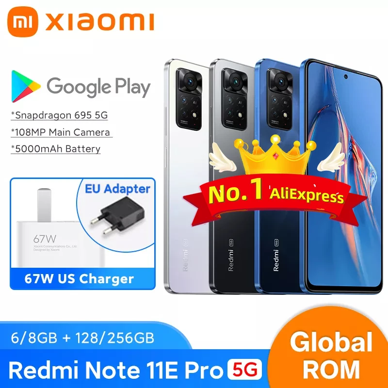 Глобальный ром Xiaomi Redmi Note 11E Pro 5G смартфон 11 E 128/256GB Snapdragon 695 108MP Камера 67W 5000mAh