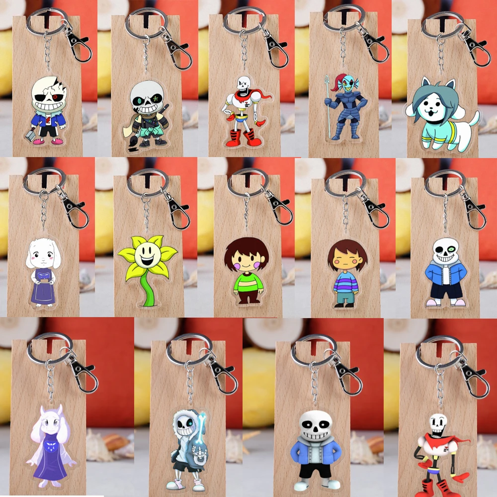 20Pcs/Lot Anime Game Undertale Acrylic Keychain Double Sided Sans Papyrus Frisk Figure Pendant Keyring Key Chains Wholesale