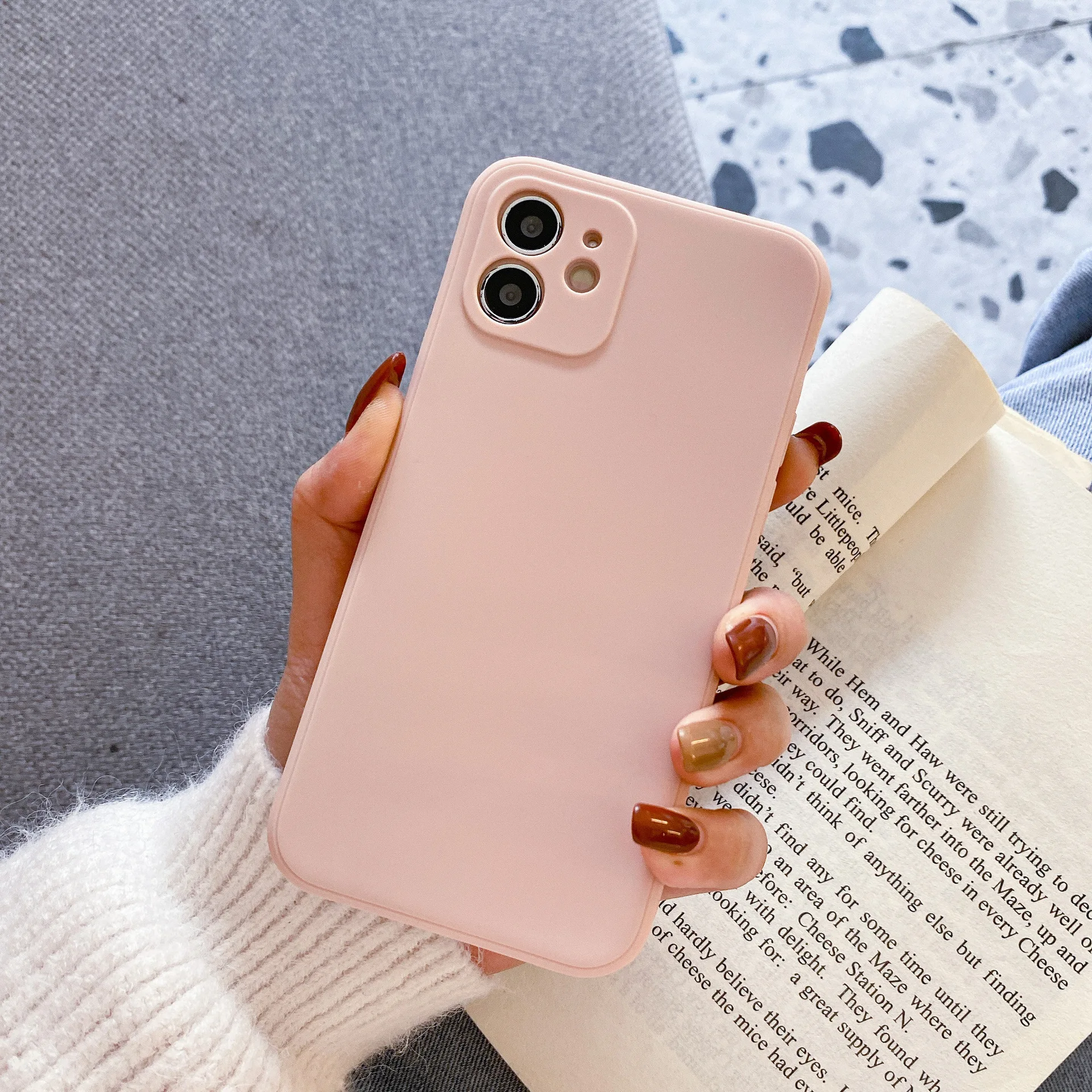 Фото Розовый армированный чехол из ТПУ с прямыми краями кубика Рубика для iPhone 16 15 14 13 12 11 Pro Max 7 Plus полное покрытие с защитой от падения №2