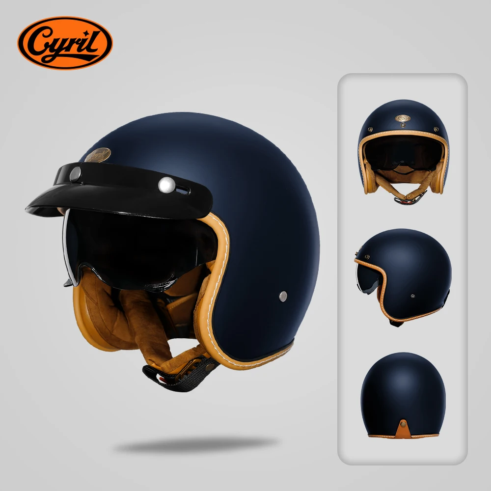 

Ретро 3/4 полумотоциклетный шлем с открытым лицом CYRIL B206, легкий взрослый реактивный шлем Vantage для мужчин и женщин, одобренный DOT ECE