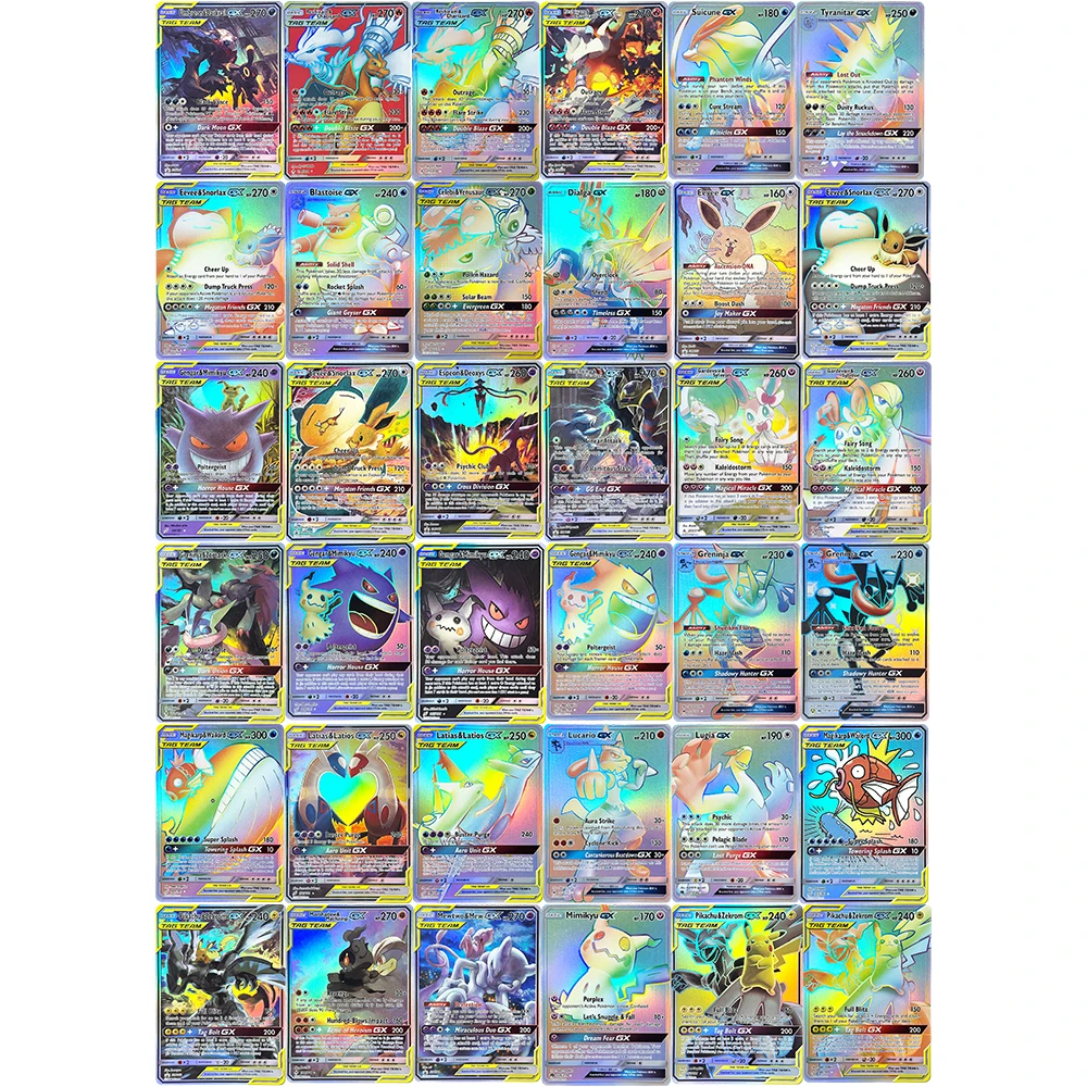 Фото Игровые карты PKM GX PTCG (прокси-карты) Eevee & Snorlax/Espeon & Deoxys/Gardevoir & Sylveon/Gengar & Mimikyu/Magikarp & Wailord/Pikachu & Zekrom/GX №1