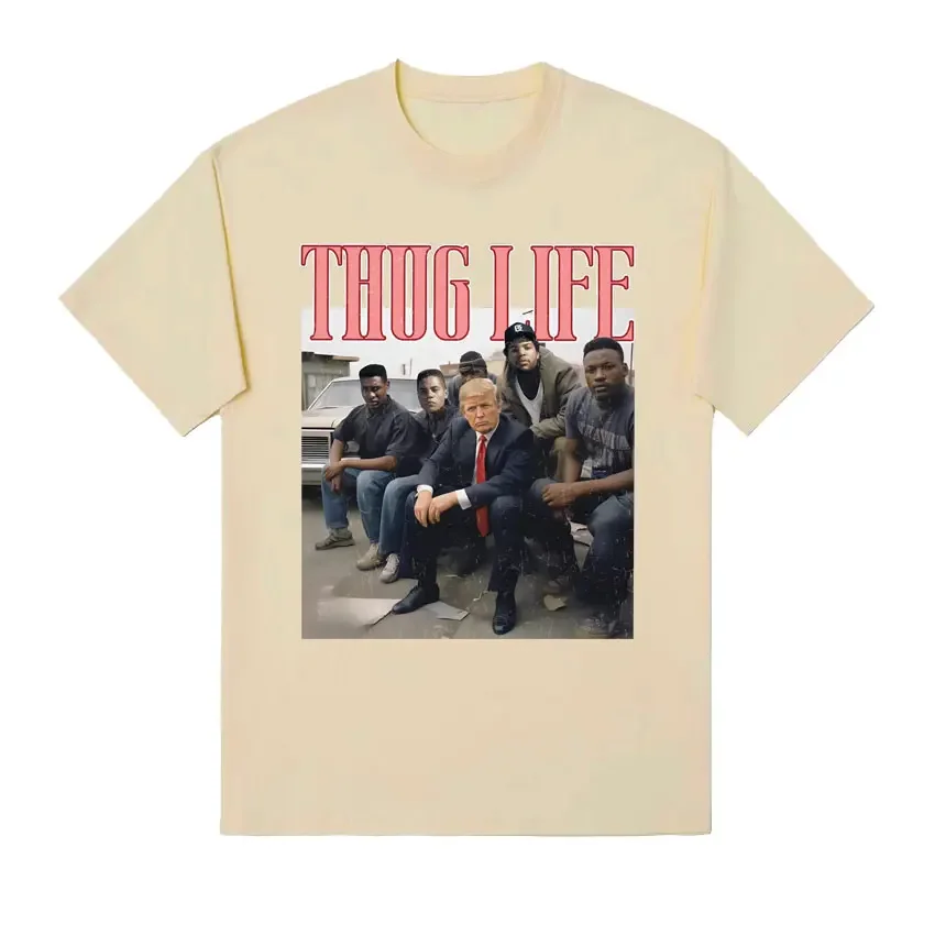 Забавная футболка Thug Life с изображением Трампа Мужская одежда модные