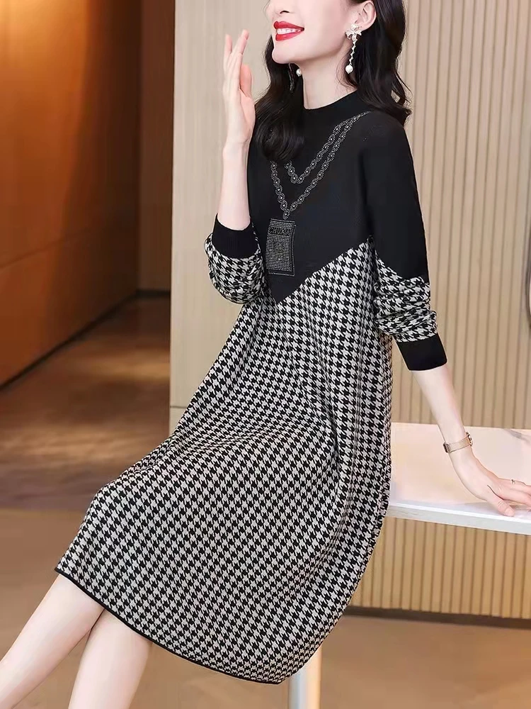 Высококачественные черные вязаные хлопковые пуловеры в клетку сезон осень-зима