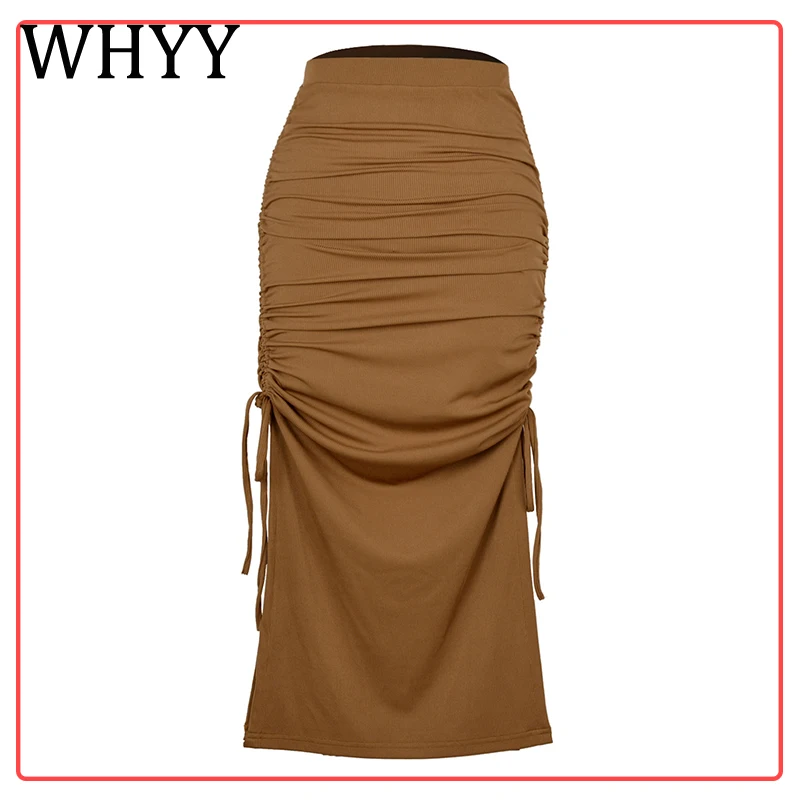 

WHYY Fashion High Waist Midi Skirts for Women 2023 Spring Slim Fit Hip Mermaid Skirt Woman Korean Ruffles Brown Skirts XL