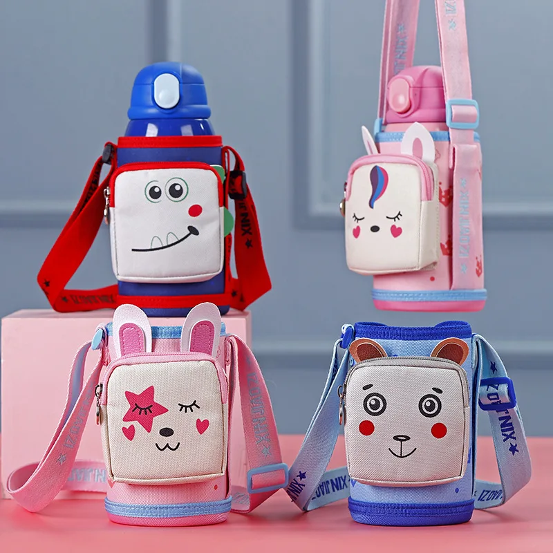 

Портативный ремешок, детский термос, крышка чашки, регулируемый чехол для бутылки с водой, мультяшный студенческий термос, утолщенный защит...