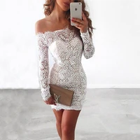 splicing lace bodycon white women dress spring summer long sleeves one word neck fashion pullover female elegant dresses 2022