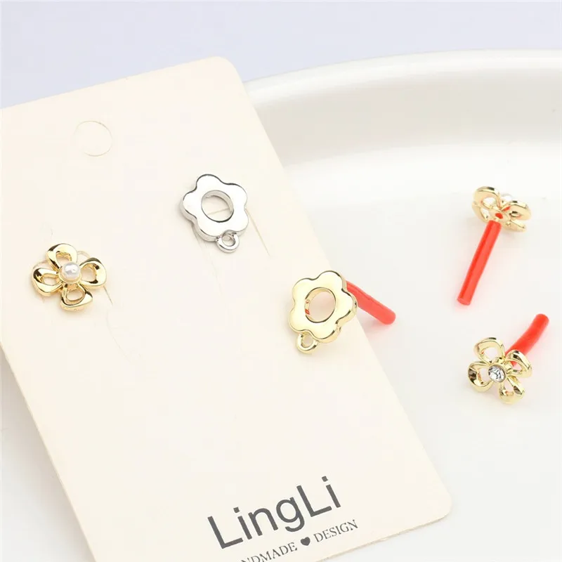 

New arrived 50pcs/lot cartoon flowers shape alloy floating locket charms fashion earrings stud diy jewelry earring accessory