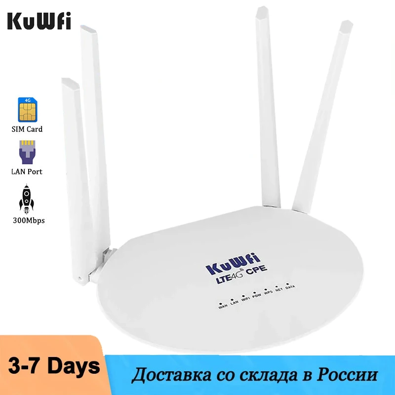 

KuWfi 150mbps 4G Wifi Router with Sim Card Unlocked CAT4 Wireless Modem LTE Routers LAN Port Hotspot for IP Camera