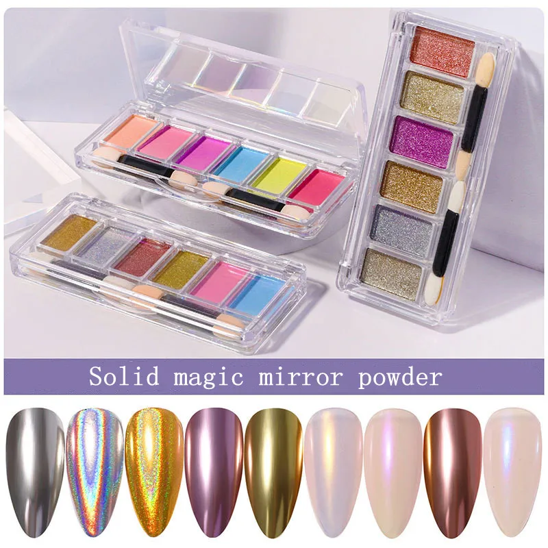 

Sdotter 6 Colors Nail Art Glitter Solid Magic Mirror Nail Powder Holographic Laser Chrome Pigments Dust Gel Decorations Manicure