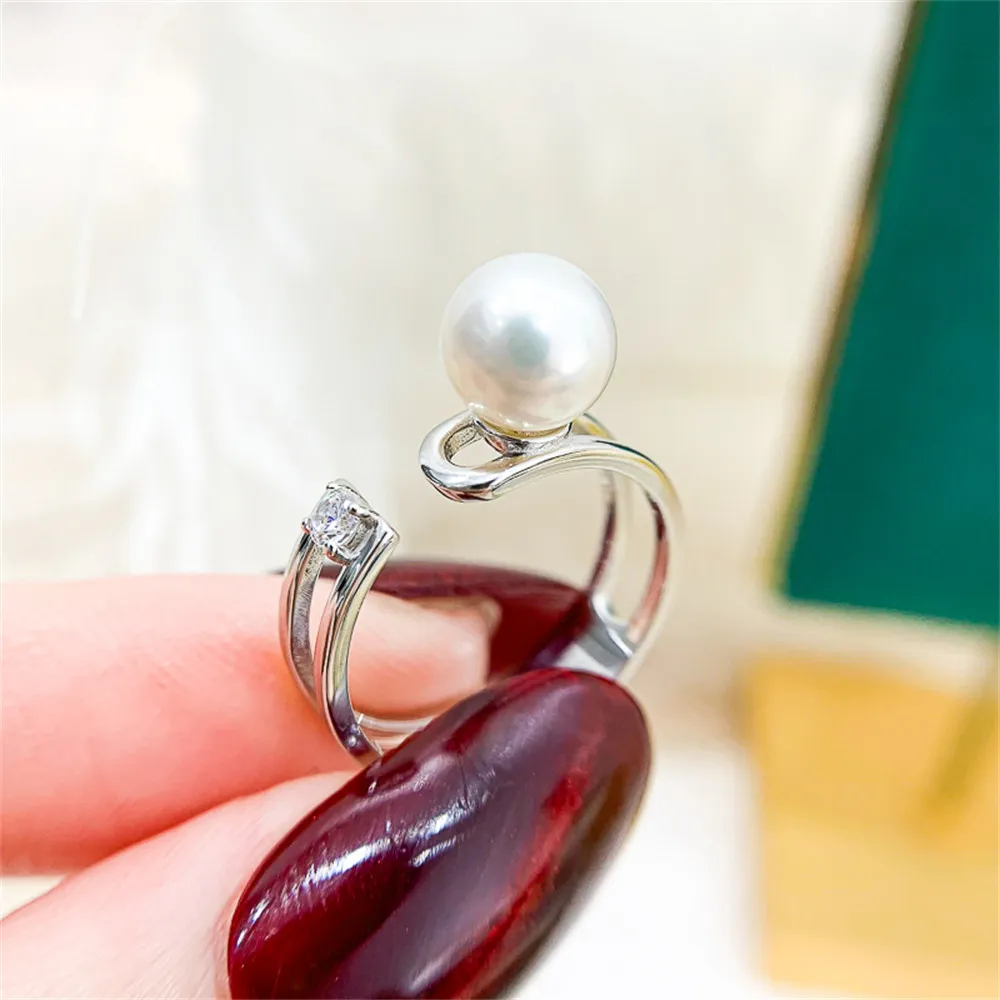

DIY Pearl Small Accessories S925 Sterling Silver Ring Empty Holder Fashion Gold Silver Jewelry Holder with 6-9mm Beads