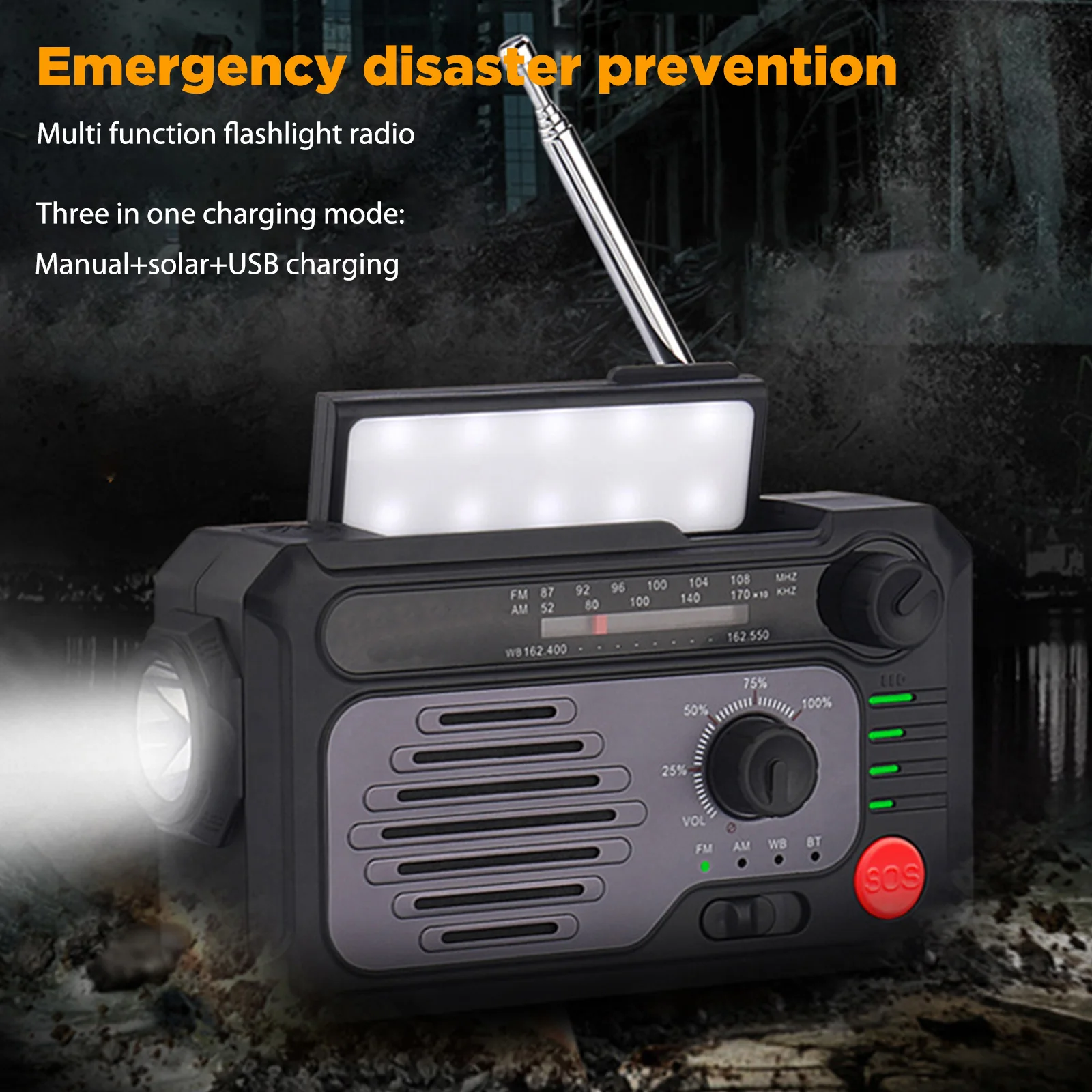 

Солнечные аварийные радиоприемники AM/FM, Дополнительный внешний аккумулятор, USB портативное радио, Bluetooth-совместимость, 3 способа зарядки, пе...