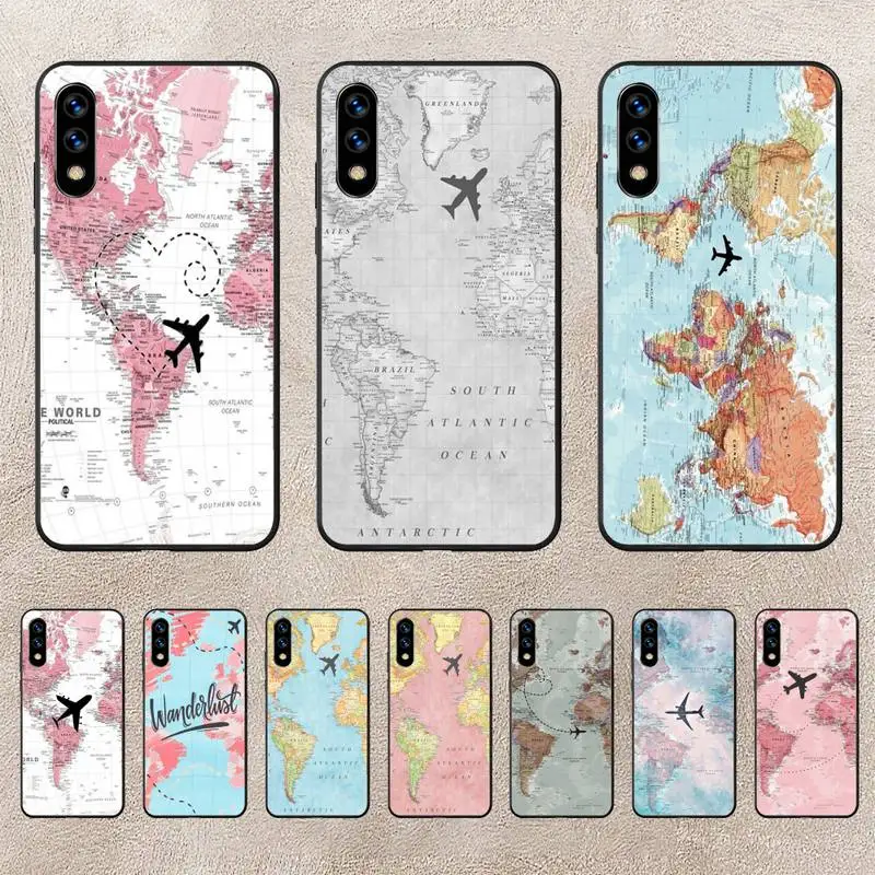 

Airplane Flying Map Phone Case For Huawei P10 P20 P30 P50 Lite Pro P Smart Plus Cove Fundas