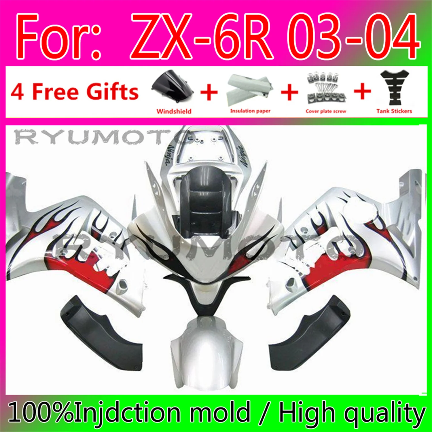 

Новый комплект обтекателей для литья под давлением ABS мотоцикла подходит для kawasaki Ninja ZX-6R 636 ZX6R 2003 2004 03 04 обтекатель кузова