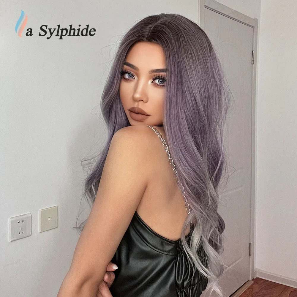 Длинные волнистые синтетические парики La silphide с эффектом омбре фиолетового до
