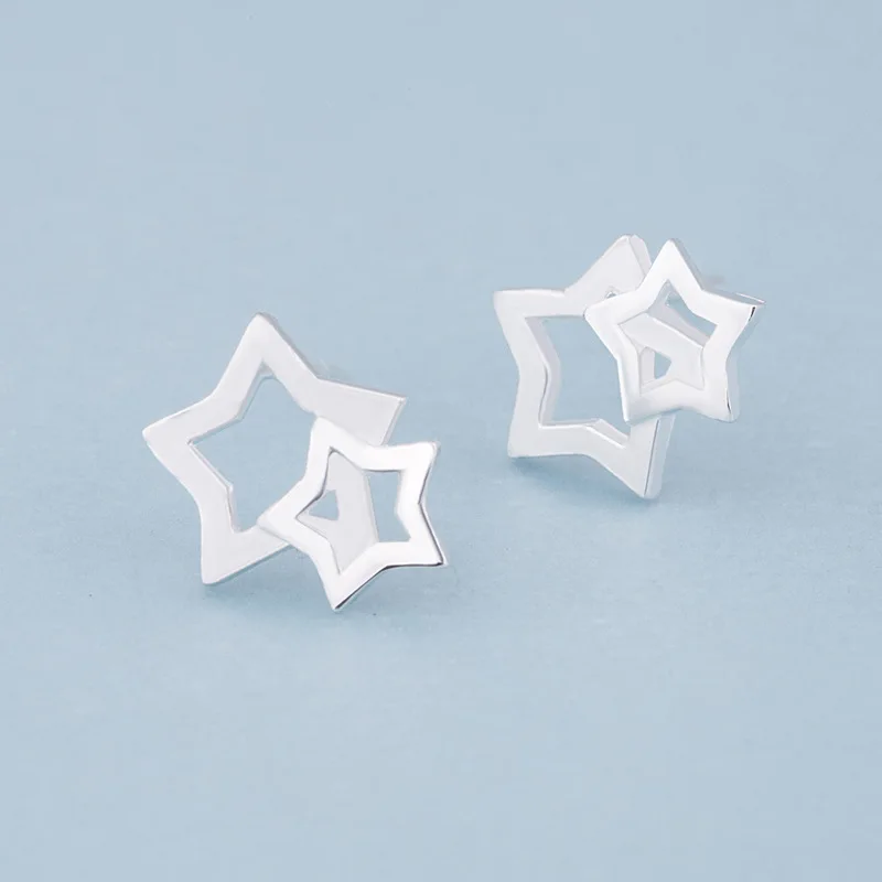 

Minimalism Silver Hollow Double Star Stud Earrings for Student Girls Women Wedding Party Gift Smiple Earring Jewelry Accessories