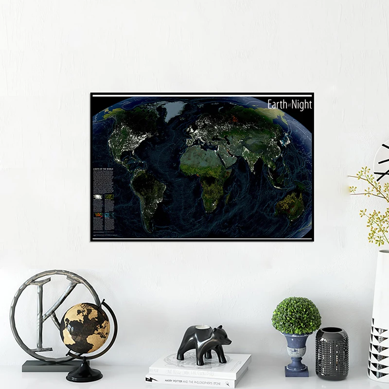 

59x42cm The Globe Earth Night Map Without National Flag Canvas Spray Small World Map Wall Home Room Decor School Study Supplies