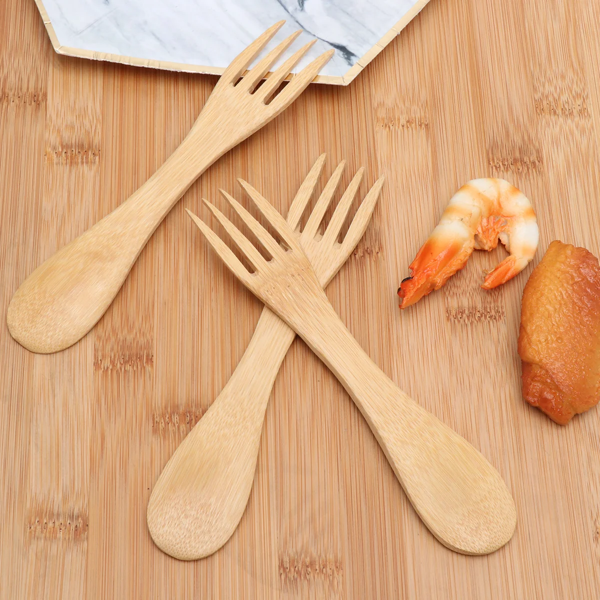 5 шт. детские столовые приборы деревянные ложки и вилки 2-в-1 одноразовые