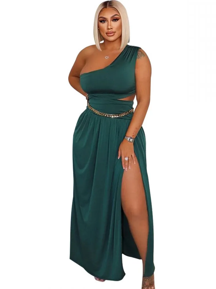 

Женская длинная юбка, комплект из 2 предметов, топ без рукавов на одно плечо, укороченный топ, наряды, летняя новая однотонная Сексуальная эл...