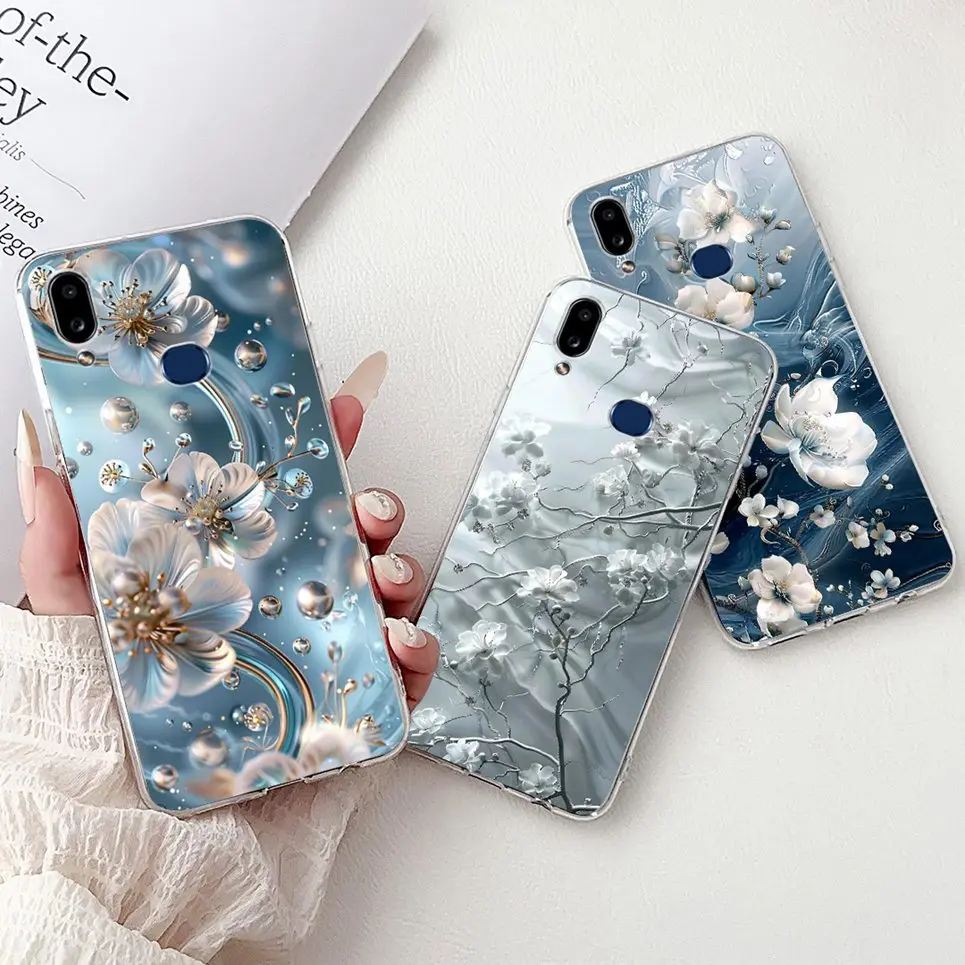 Фото Прозрачный мягкий тонкий чехол для телефона Samsung Galaxy A10s A10 Samsung M01s A105F A107F, роскошный девчачий модный чехол с цветочным рисунком №3