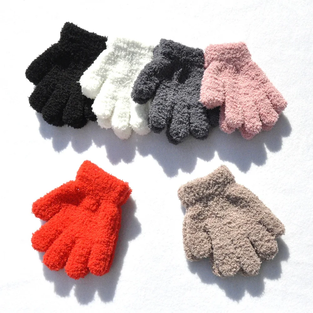 

New 1-4Y Kids Gloves Winter Baby Plush Coral Gloves Toddler Full Fingers Cute Mittens Warm Windproof Glove For Boys Girls Gifts
