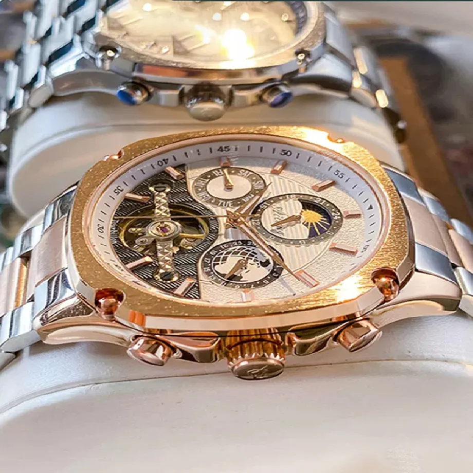 

Часы наручные AILANG Мужские механические, автоматические светящиеся с Лунной фазой, классические, с браслетом из нержавеющей стали