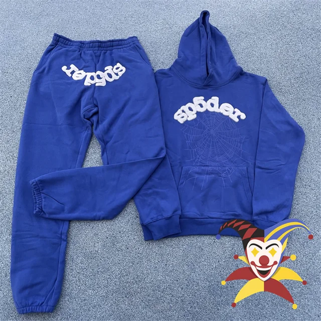 Blue Sp5der 555555 Hoodie Men Women Foam Printing Spider Web Hooded Young Thug Pullover 1