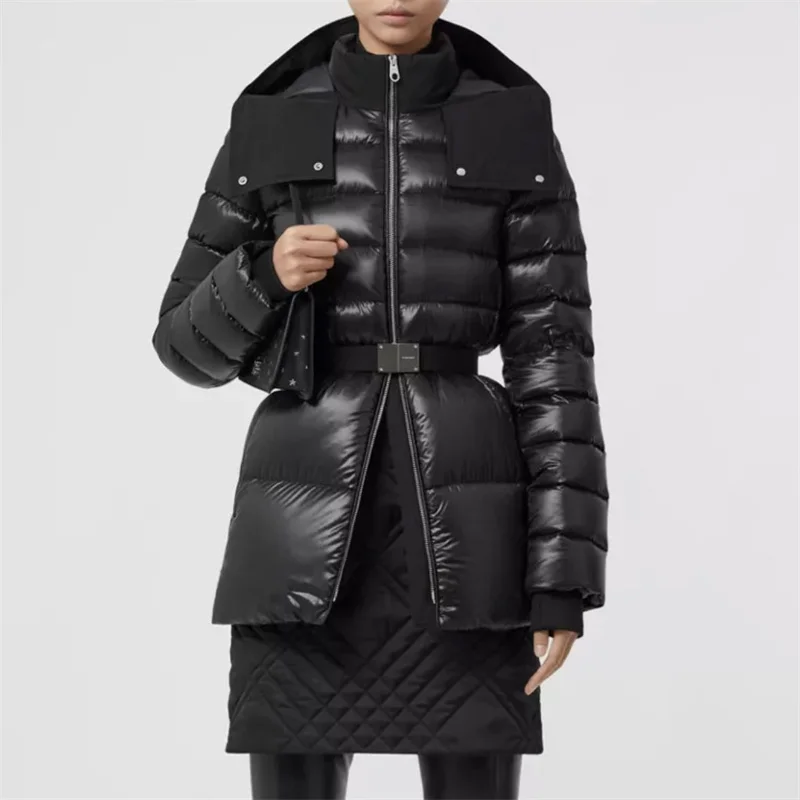 

Women's down jacket 2023 Winter New Korean Fashion Hood Belt Slim puffer jacket Goose down filling Long Sleeve y2k outerwears