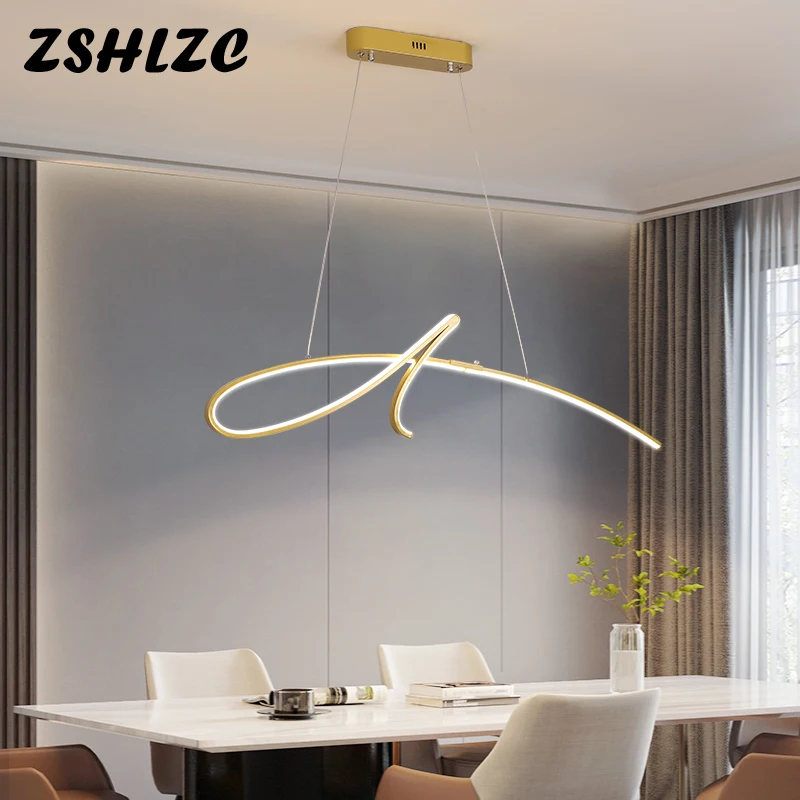 

LED Modern Pendant Lights Line Lamp Gold/Black For Dinning Living room Restaurant With Remote Control Hanging Home Lustres Lamps