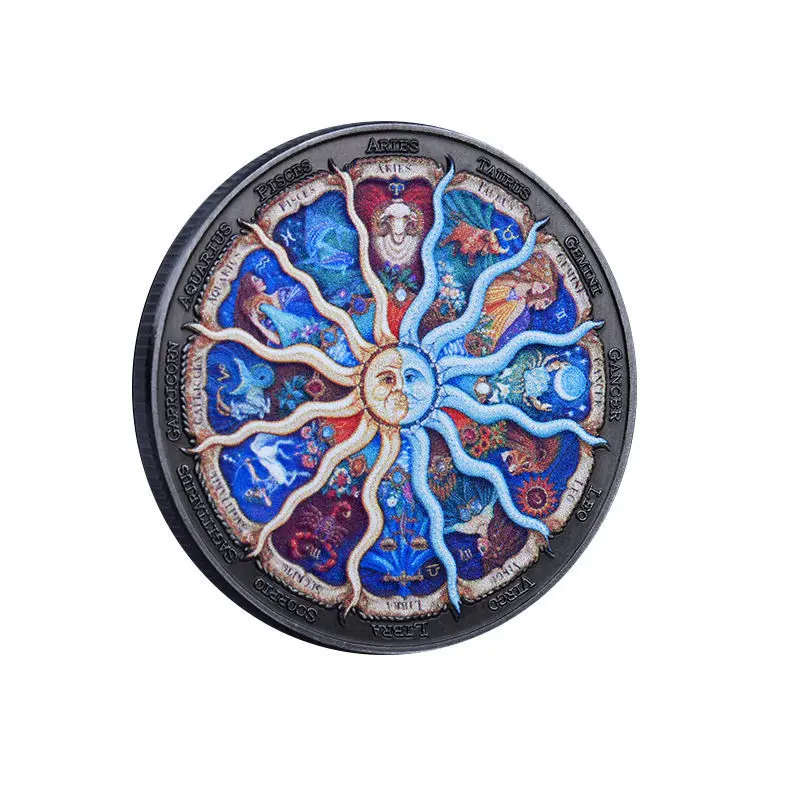 

45mm Colorful Twelve Constellations Luck Coin Sun Moon God Bronze Collectibles Metal Souvenirs Gifts For Horoscope Zodiac Astrol