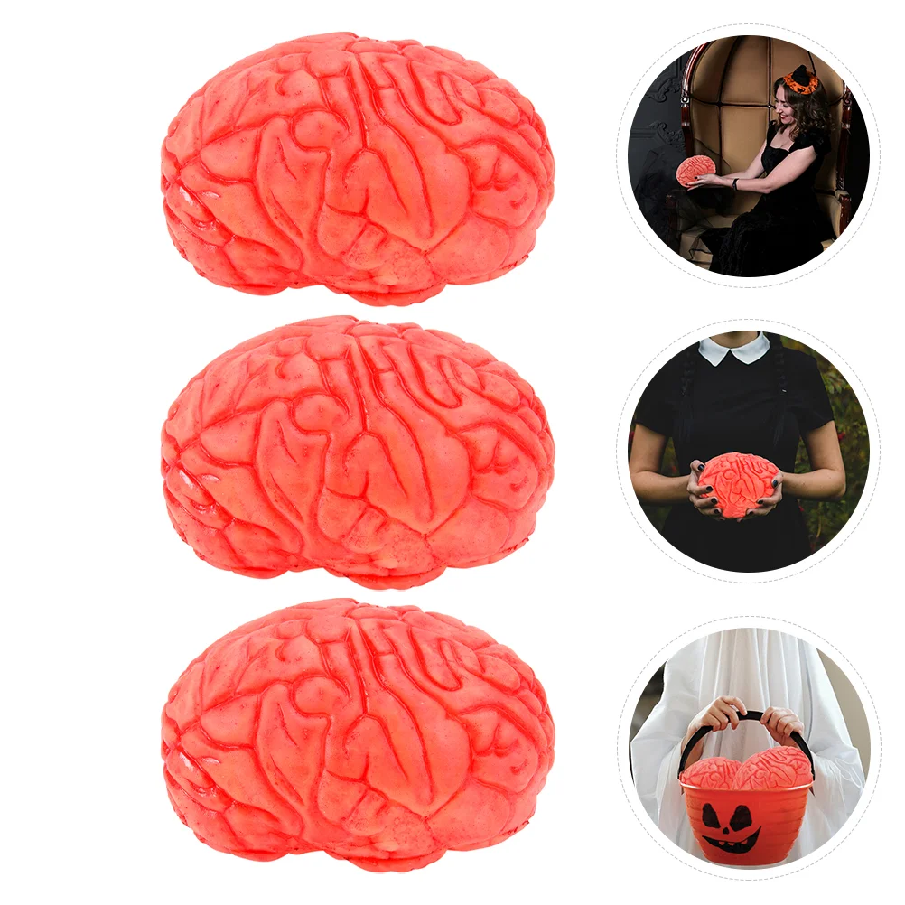 

3 Pcs Simulated Brain Tabletop Decor Party Accessories Halloween Brains Toy Supplies Fake Vinyl Decorative Human Decoration Prop