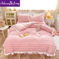 korean princess style seersucker washed cotton four piece bed skirt summer bed sheet quilt cover three piece bedding