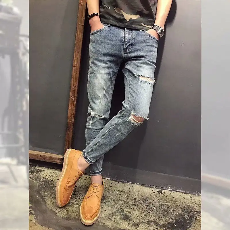 27-34 мужские рваные джинсы с дырками повседневные модные хлопковые эластичные