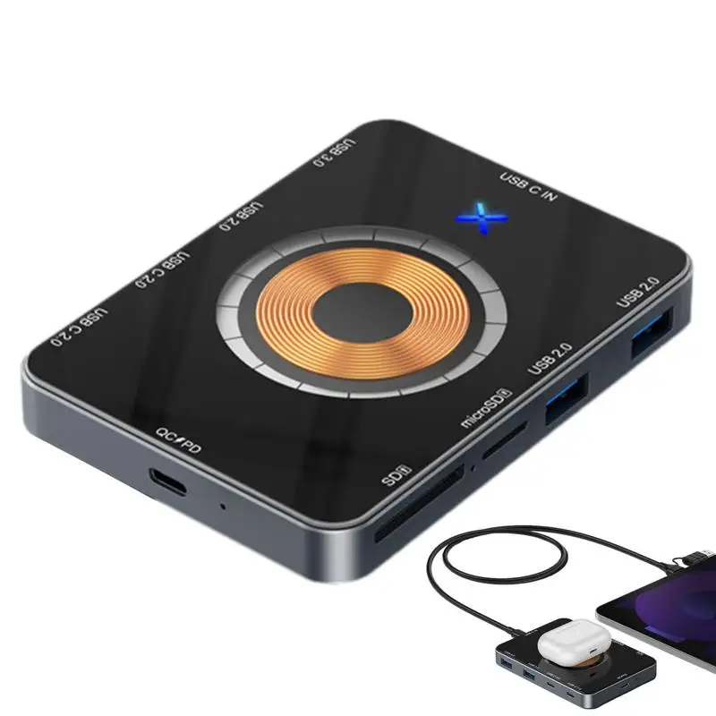 

8 In 1 Multi USB Charger Hub Magnetic 15W Wireless Charger Docking Station Charger Hub For Laptops Mouse Earphones U Disk