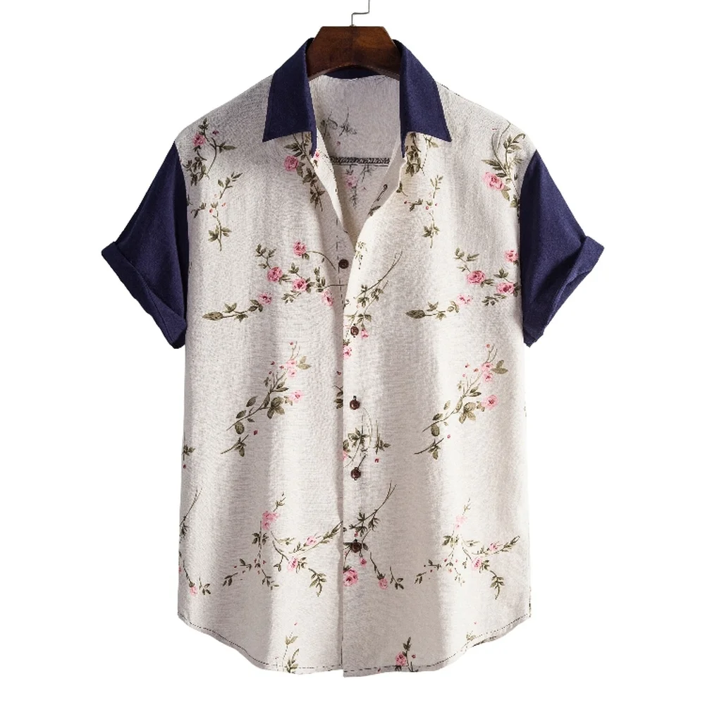 

Рубашка мужская с отложным воротником, льняная Пляжная с принтом, с короткими рукавами, гавайская майка для молодежи, европейские размеры 3XL...