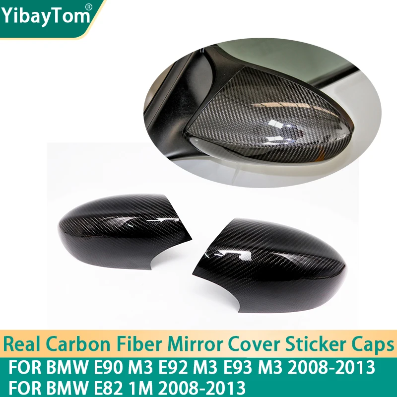 1 pair Real Carbon Fiber Side Mirror Cover Caps Sticker Add-on For BMW E90 M3 E92 M3 E93 m3 E82 1M 2008-2013 accessories