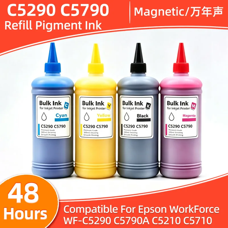 Фото Чернила пигментные 500 мл WF-C5290, совместимые с принтерами Epson WorkForce Pro WF-C5290, C5790, C5210, C5710, T9441, T9451, T902XL, T9481 №1