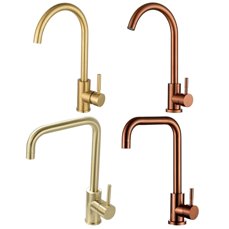 Kitchen Faucets Gold Color Kitchen Mixer Single Handle Single Hole Cold Hot Faucet Mixer Sink Tap Water Faucet 360 Degree images - 6