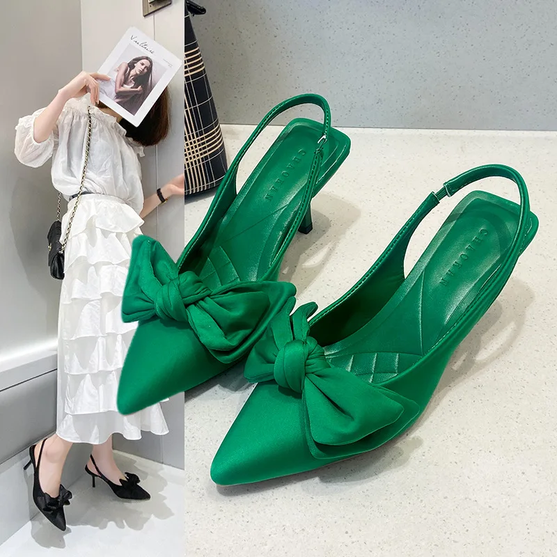 

2023 Summer Crystal Sequined Bowknot Women Sandals Sexy Ankle Strap High Heels Female Pump Wedding Prom Shoes Large Size 35~43